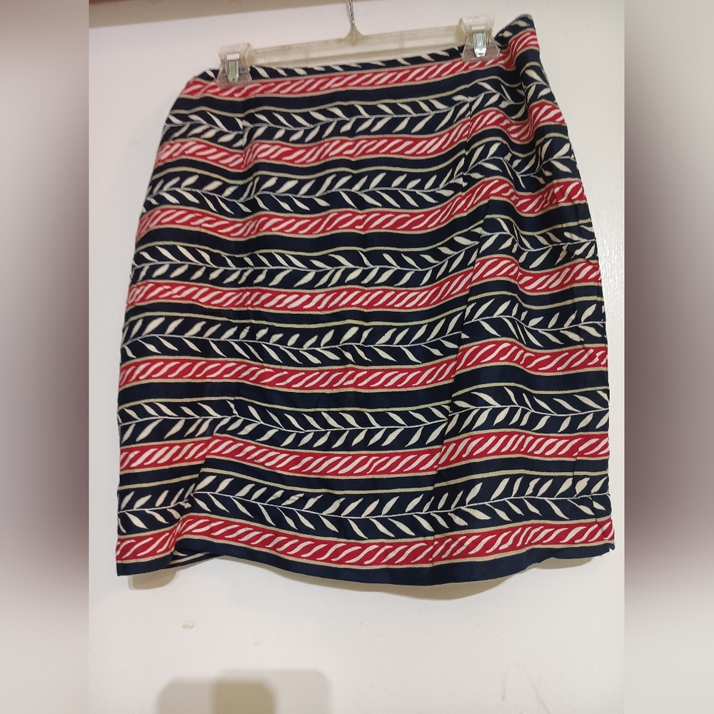 Chic Striped Navy and Red Pencil Skirt